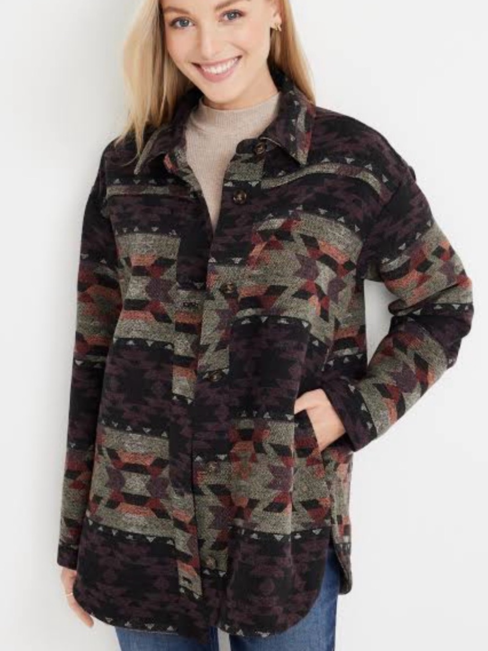 Maurice’s Tapestry Womens Multicolor Aztec Shacket Jacket Western XL Lagenlook
